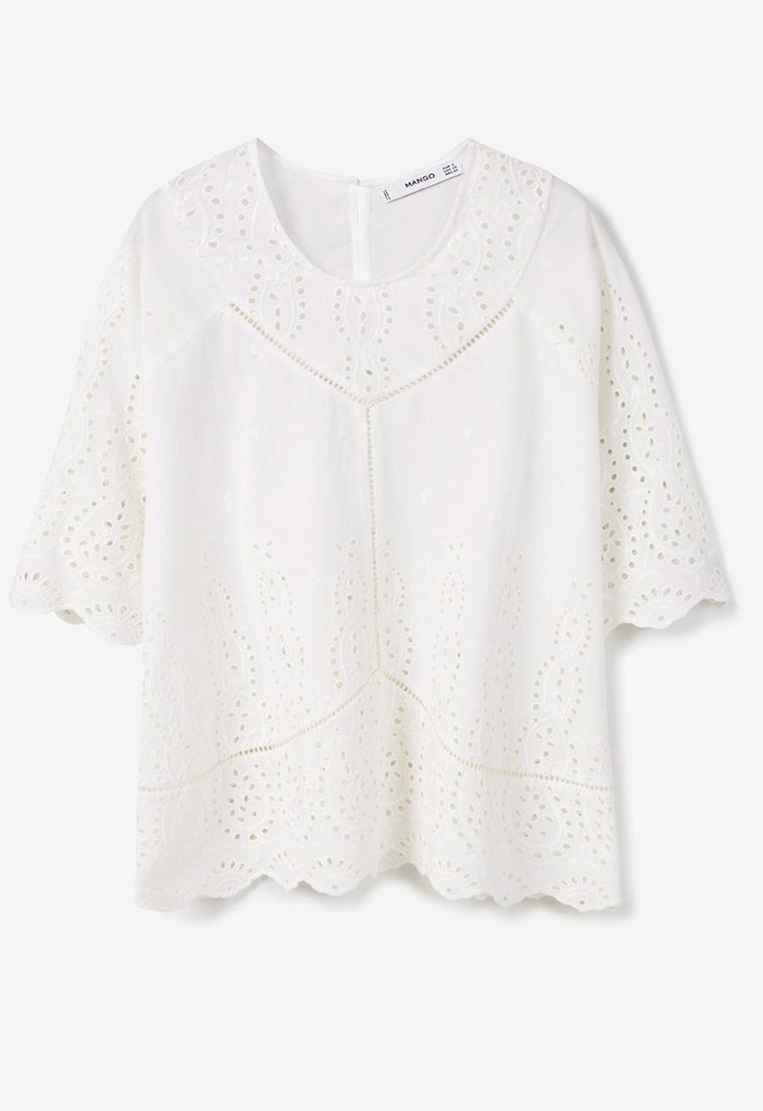 MANGO - Embroidered Detail Blouse White