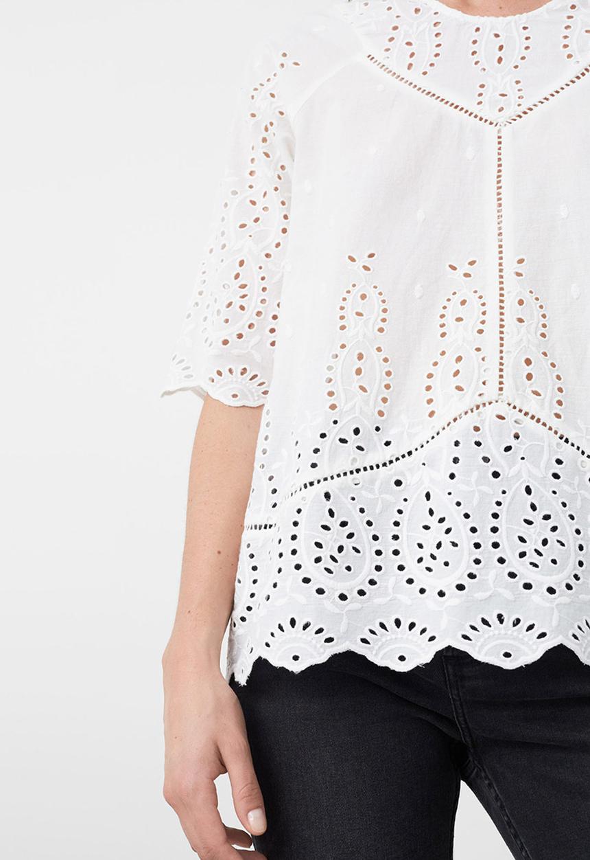 MANGO - Embroidered Detail Blouse White