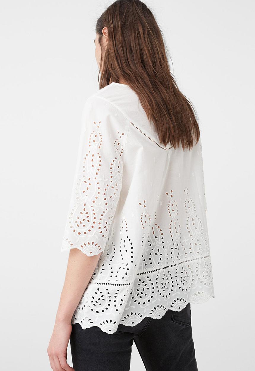 MANGO - Embroidered Detail Blouse White