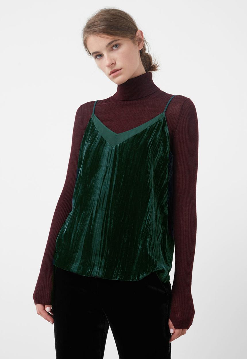 MANGO - Thin Strap Velvet Top Dark Green