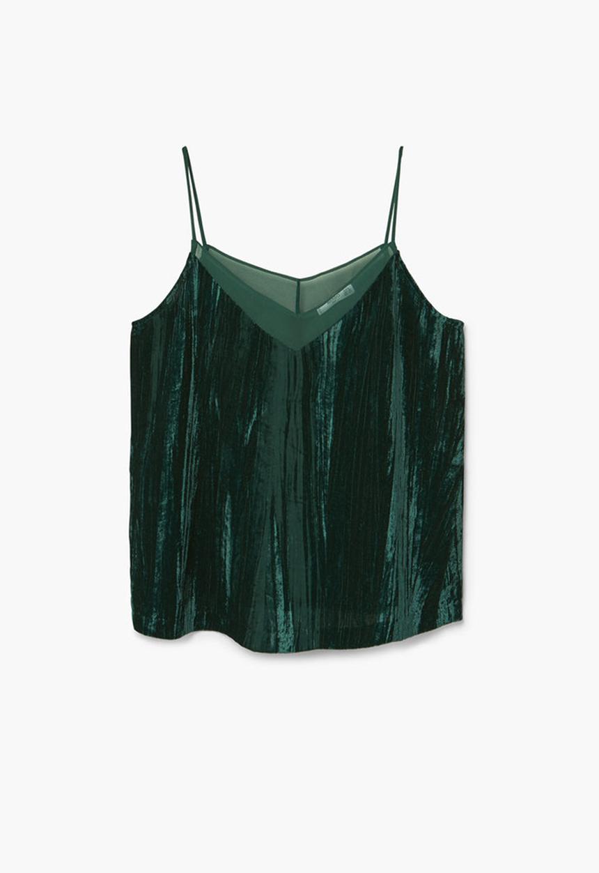 MANGO - Thin Strap Velvet Top Dark Green