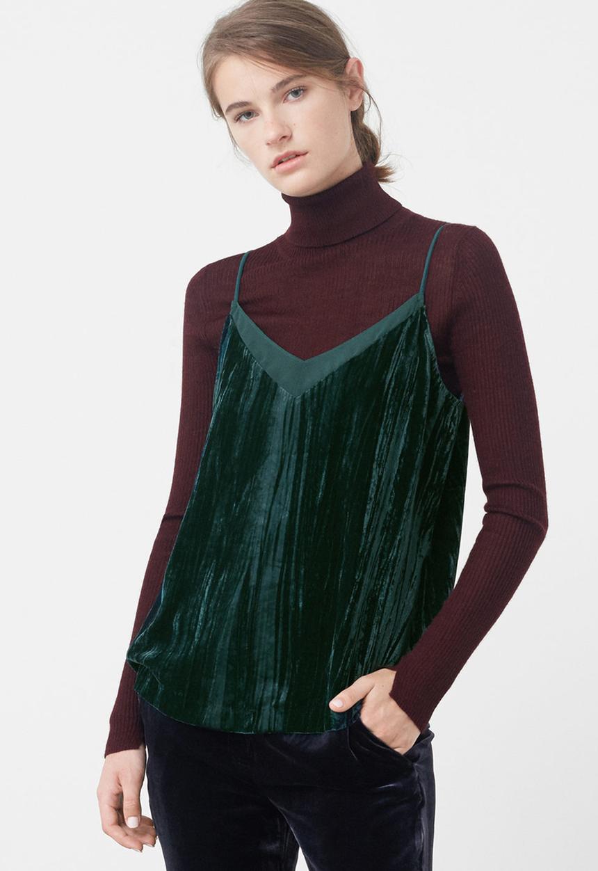 MANGO - Thin Strap Velvet Top Dark Green