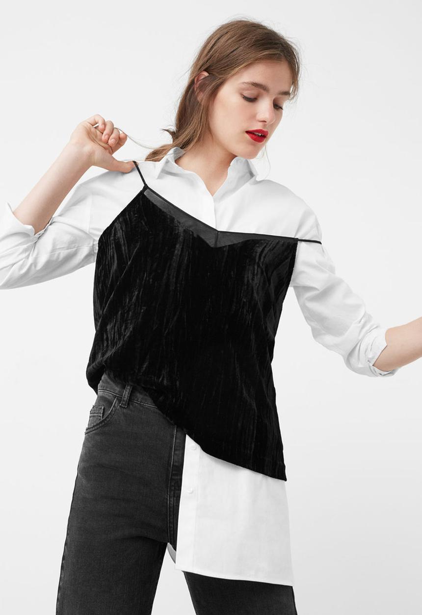 MANGO - Thin Strap Velvet Top Black