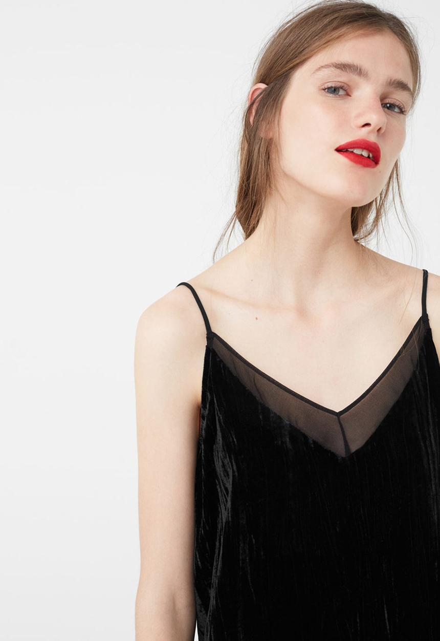 MANGO - Thin Strap Velvet Top Black