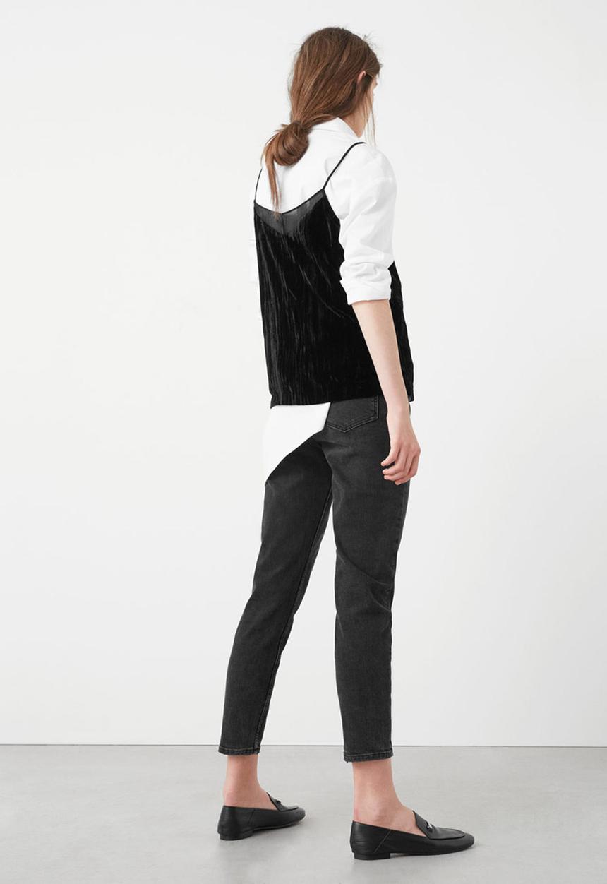 MANGO - Thin Strap Velvet Top Black