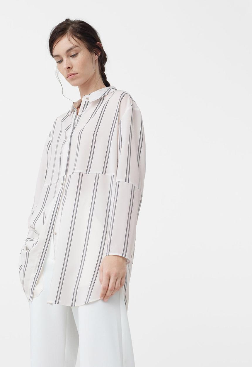MANGO - Contrast Striped Shirt Black and White