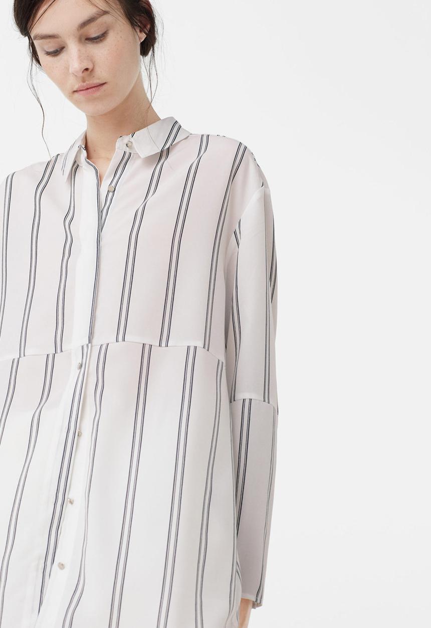 MANGO - Contrast Striped Shirt Black and White