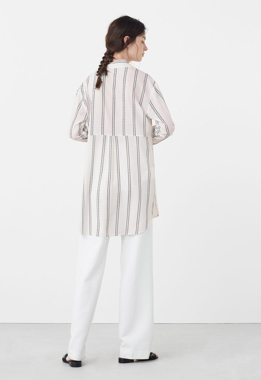 MANGO - Contrast Striped Shirt Black and White