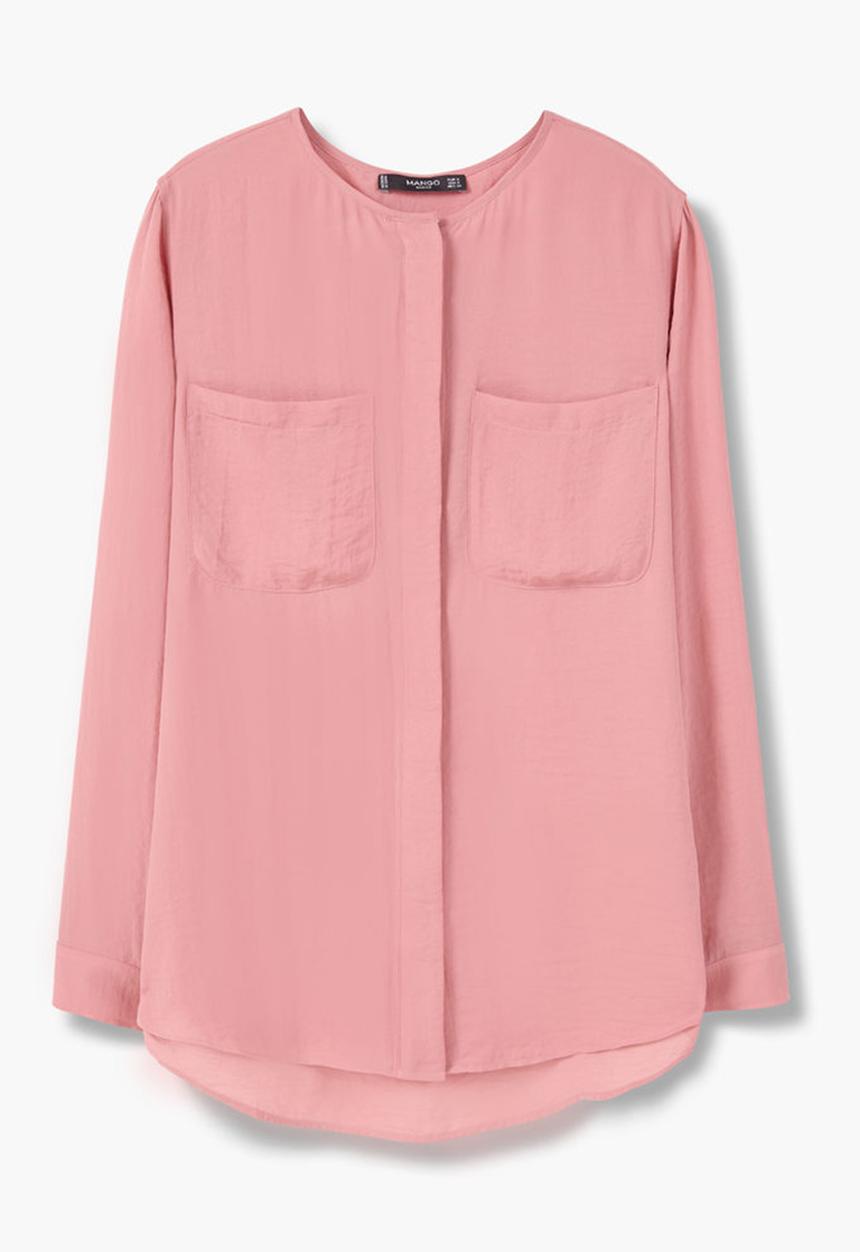 MANGO - Long Sleeve Flowy Shirt Mid Pink
