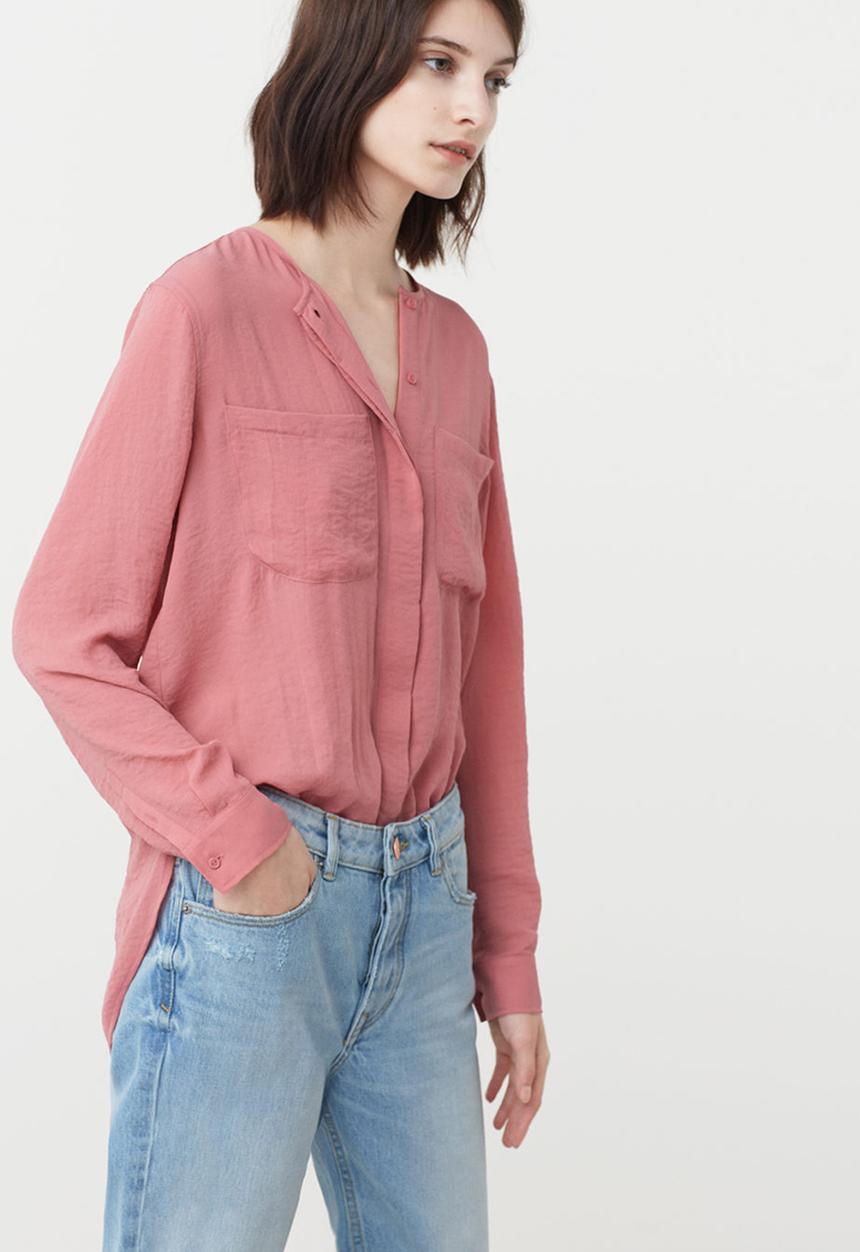 MANGO - Long Sleeve Flowy Shirt Mid Pink