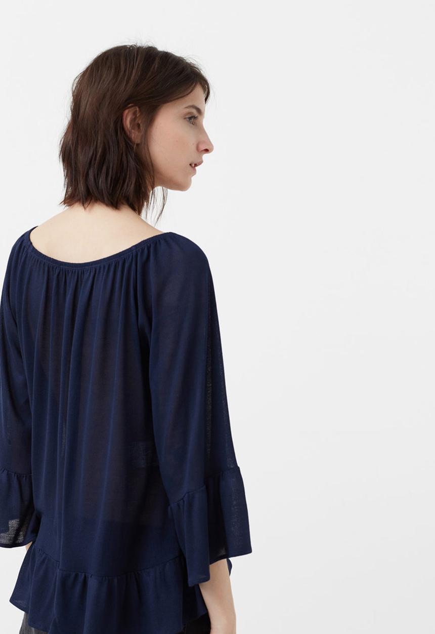 MANGO - Ruffle Detail Blouse Navy