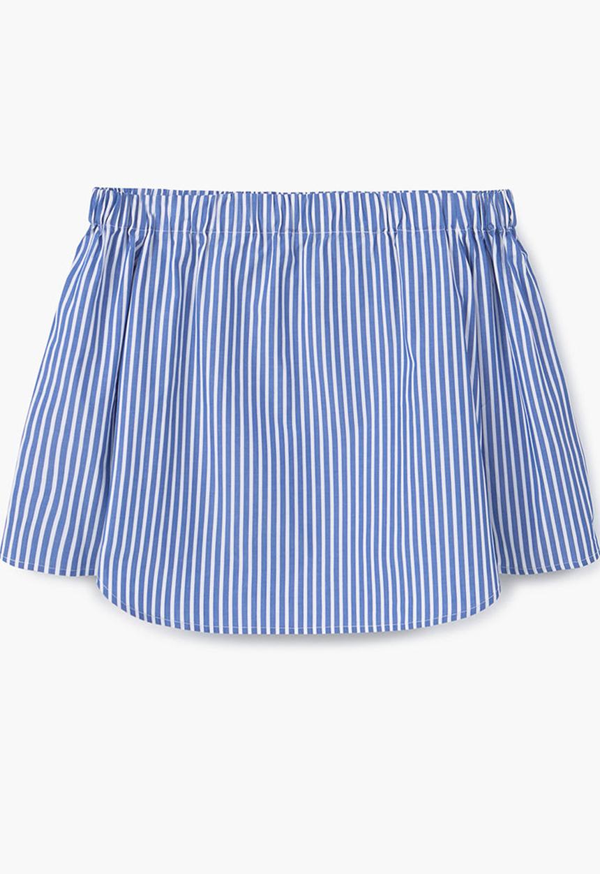 MANGO - Off the Shoulder Poplin Blouse Blue and White