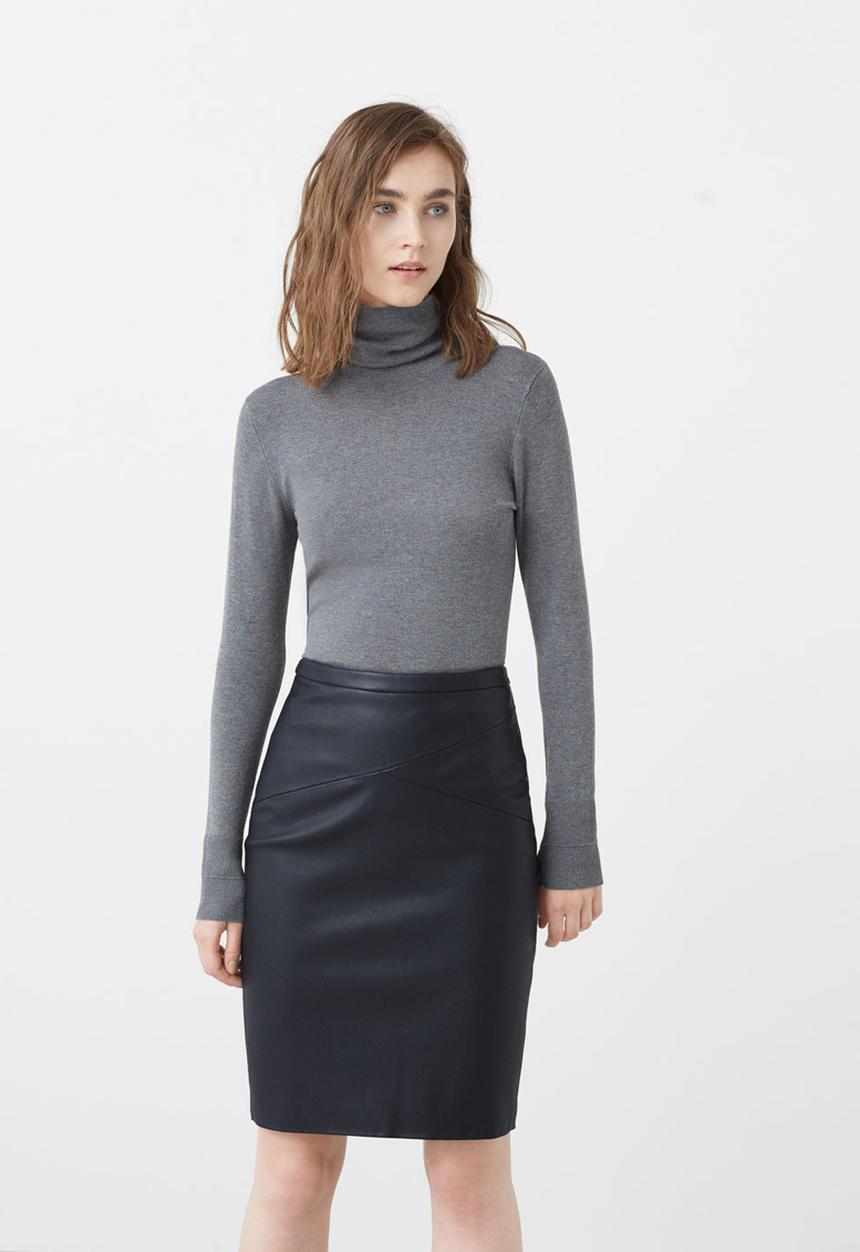 MANGO - Leather Look Pencil Skirt Navy