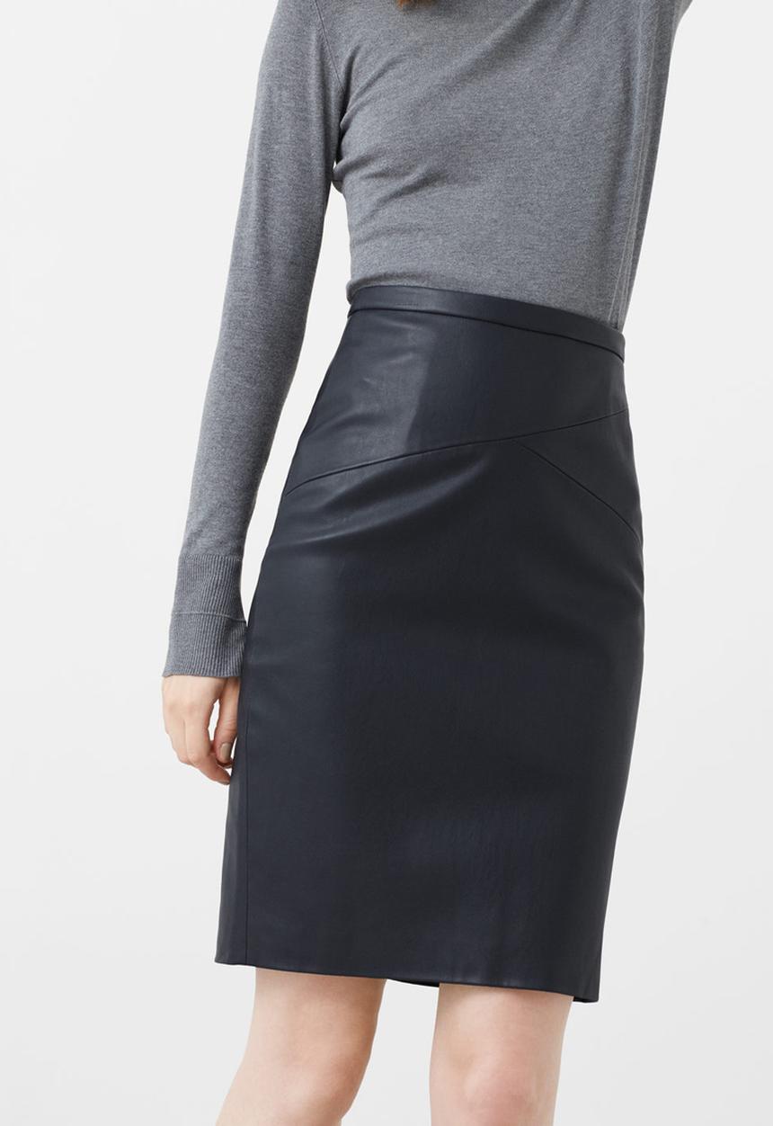 MANGO - Leather Look Pencil Skirt Navy