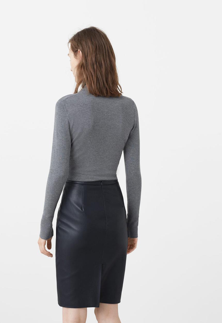 MANGO - Leather Look Pencil Skirt Navy