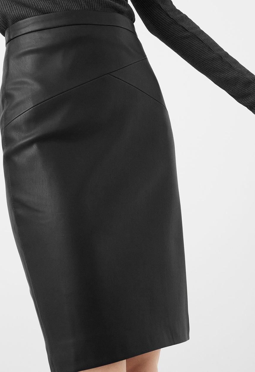 MANGO - Leather Look Pencil Skirt Black