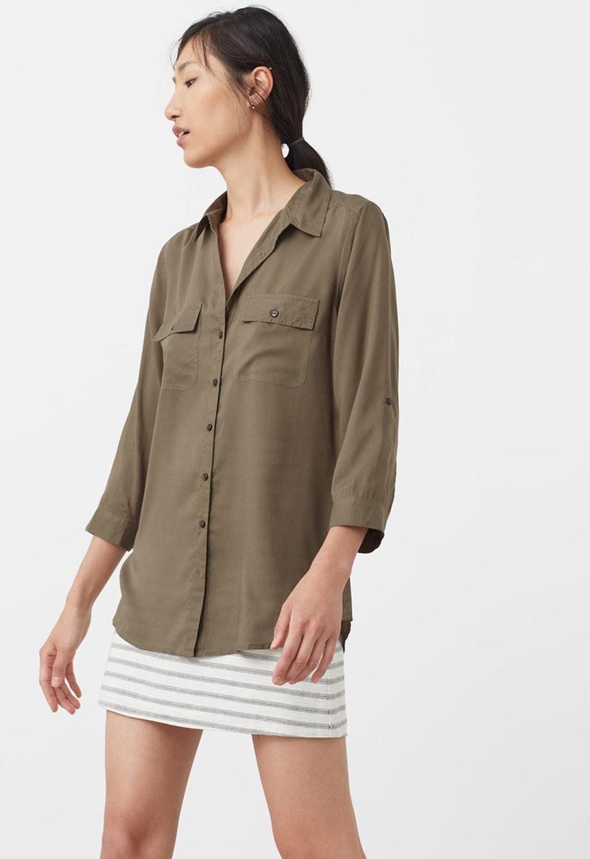 MANGO - Front Pocket Shirt Khaki Green