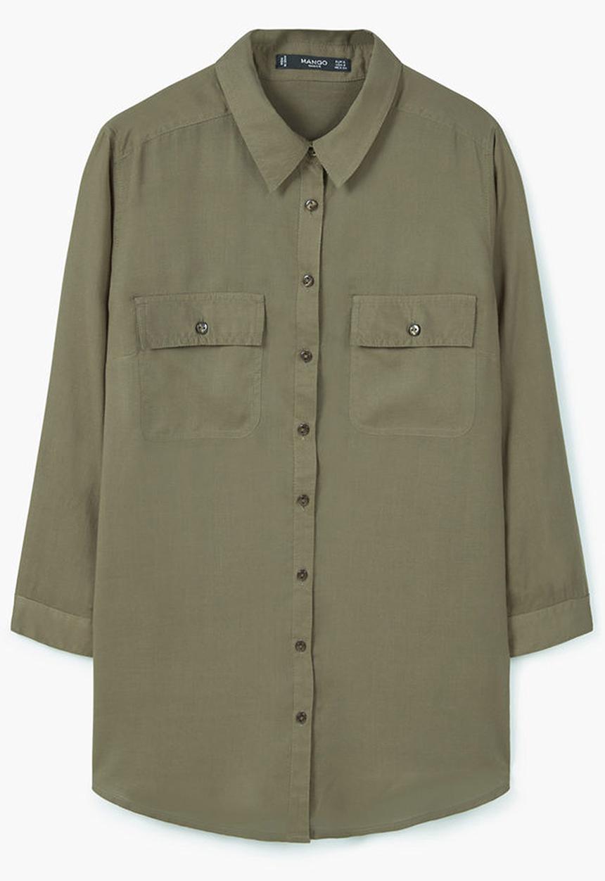 MANGO - Front Pocket Shirt Khaki Green