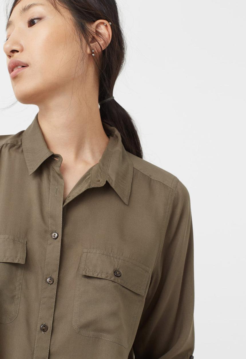 MANGO - Front Pocket Shirt Khaki Green