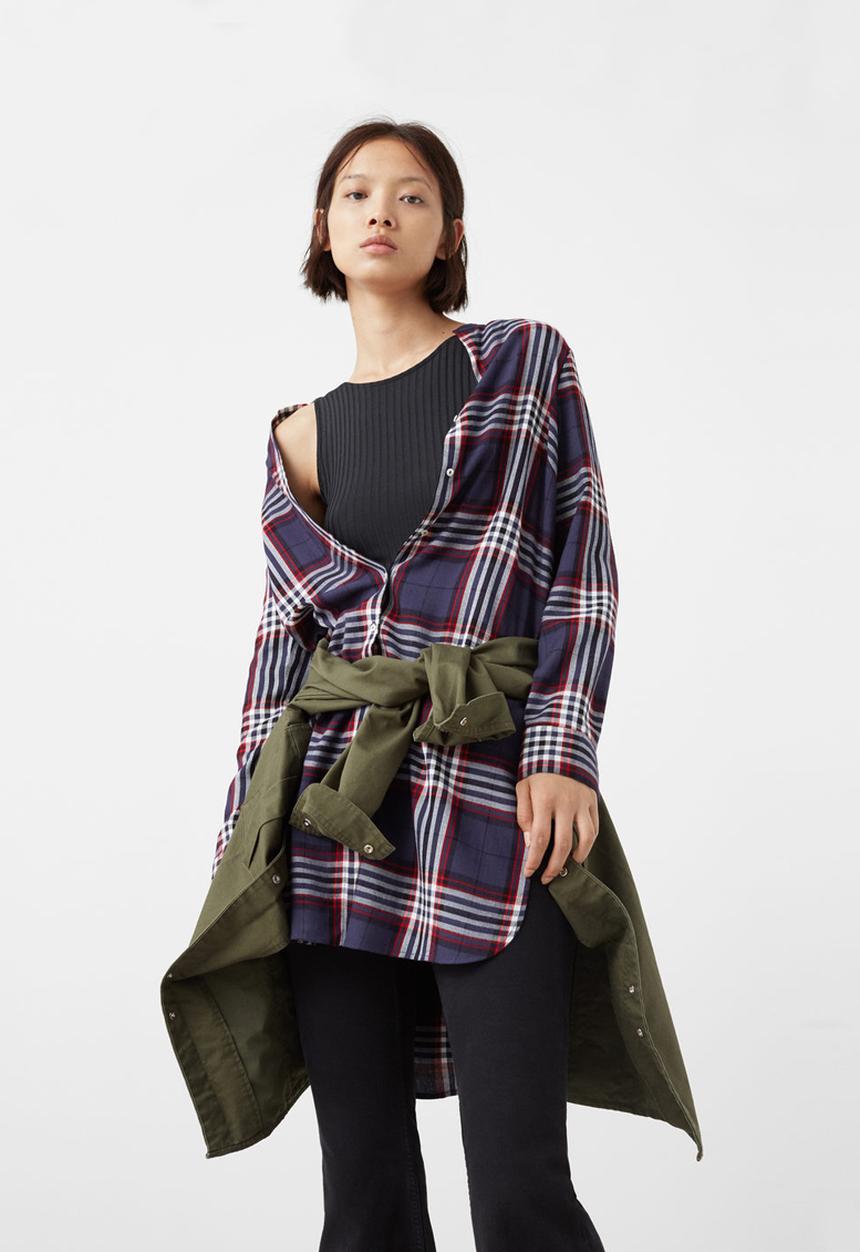 MANGO - Longer Length Check Shirt Navy