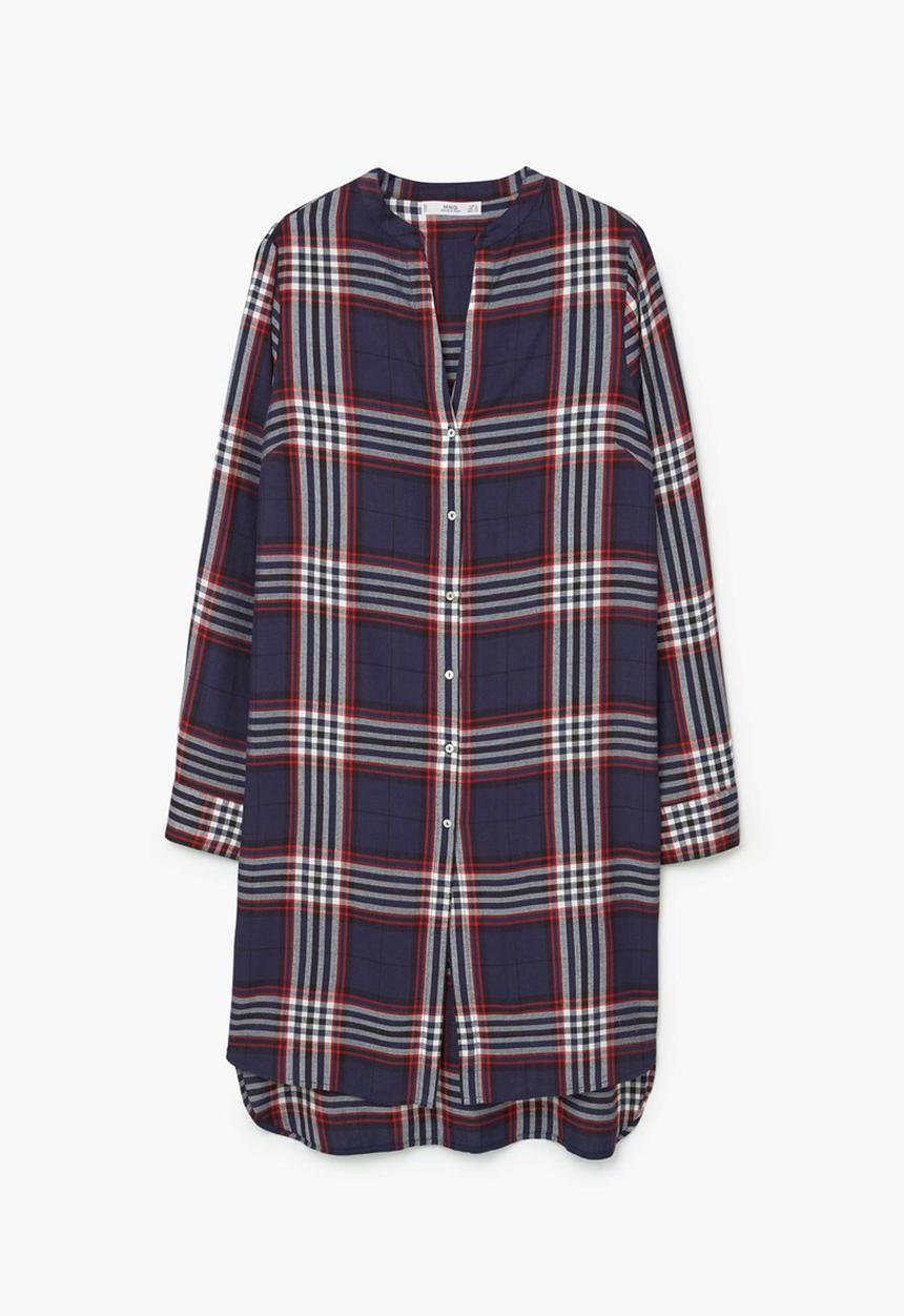 MANGO - Longer Length Check Shirt Navy