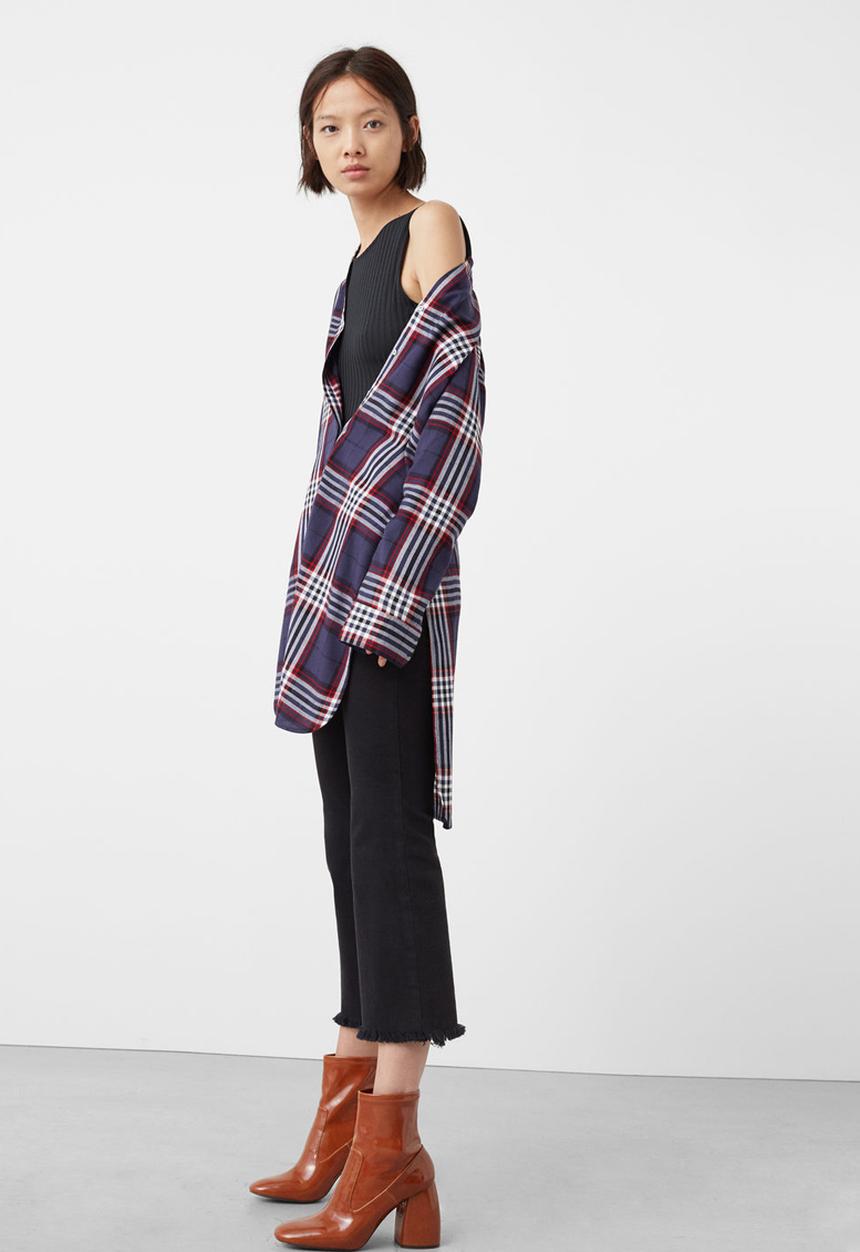 MANGO - Longer Length Check Shirt Navy