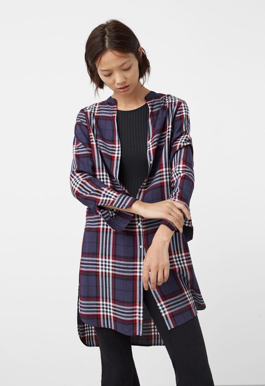 MANGO - Longer Length Check Shirt Navy