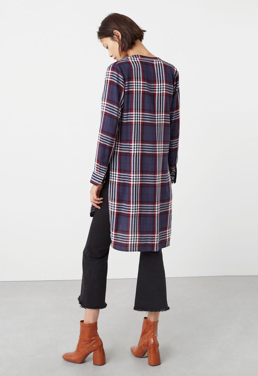 MANGO - Longer Length Check Shirt Navy