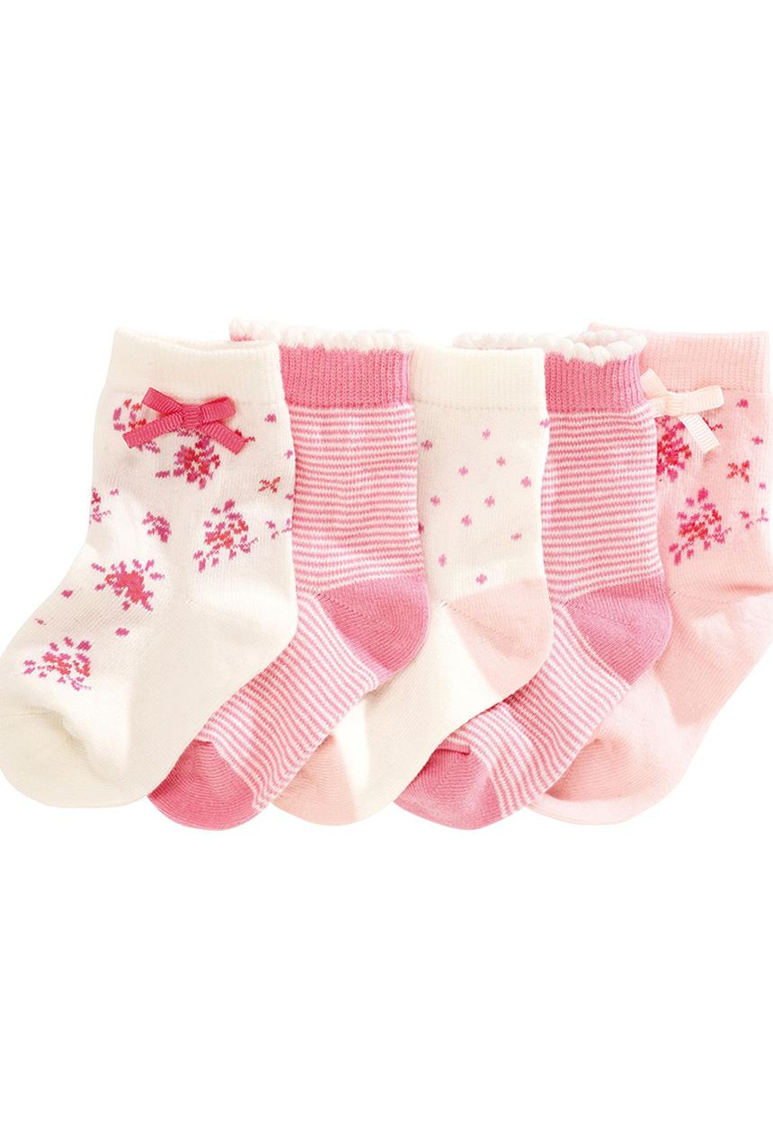 Next - Five pack pink floral socks White