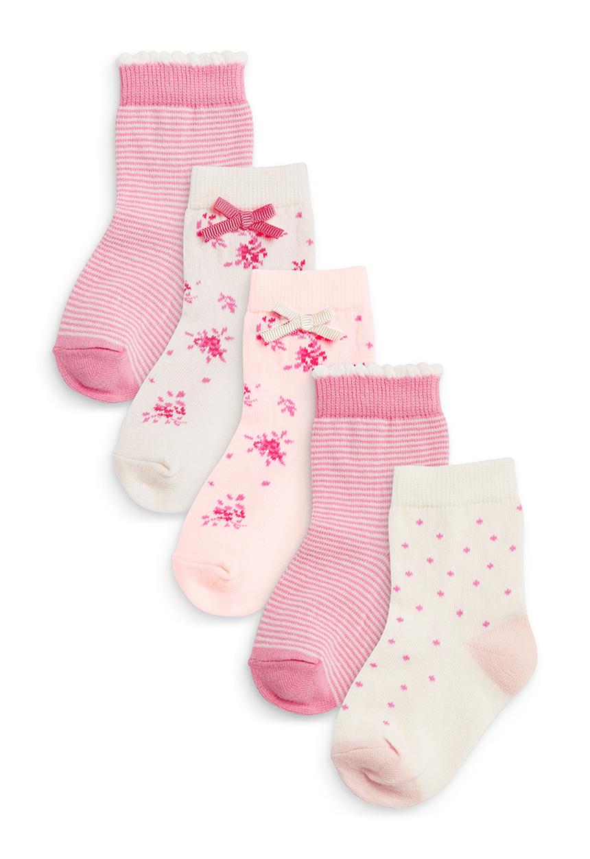 Next - Five pack pink floral socks White