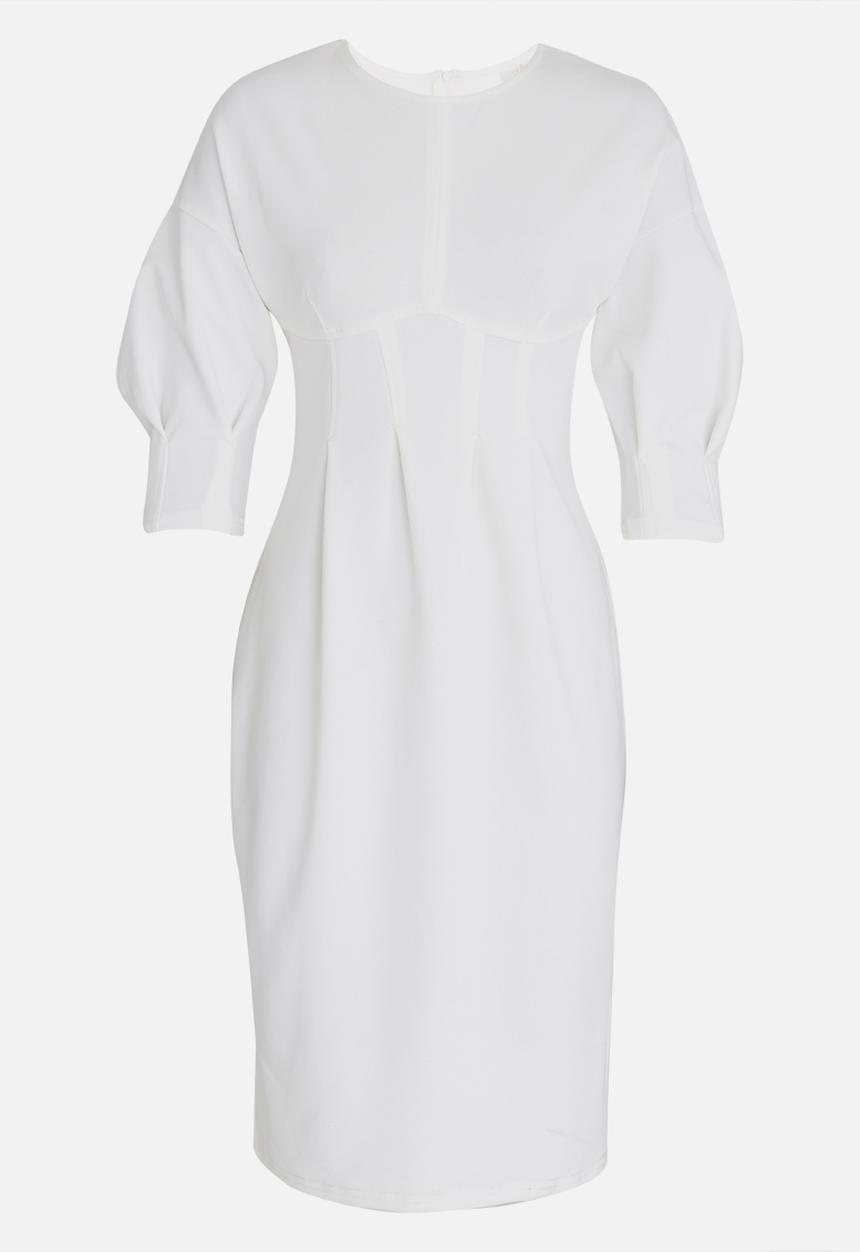 edit - 3/4 Lantern Sleeve Dress Off White