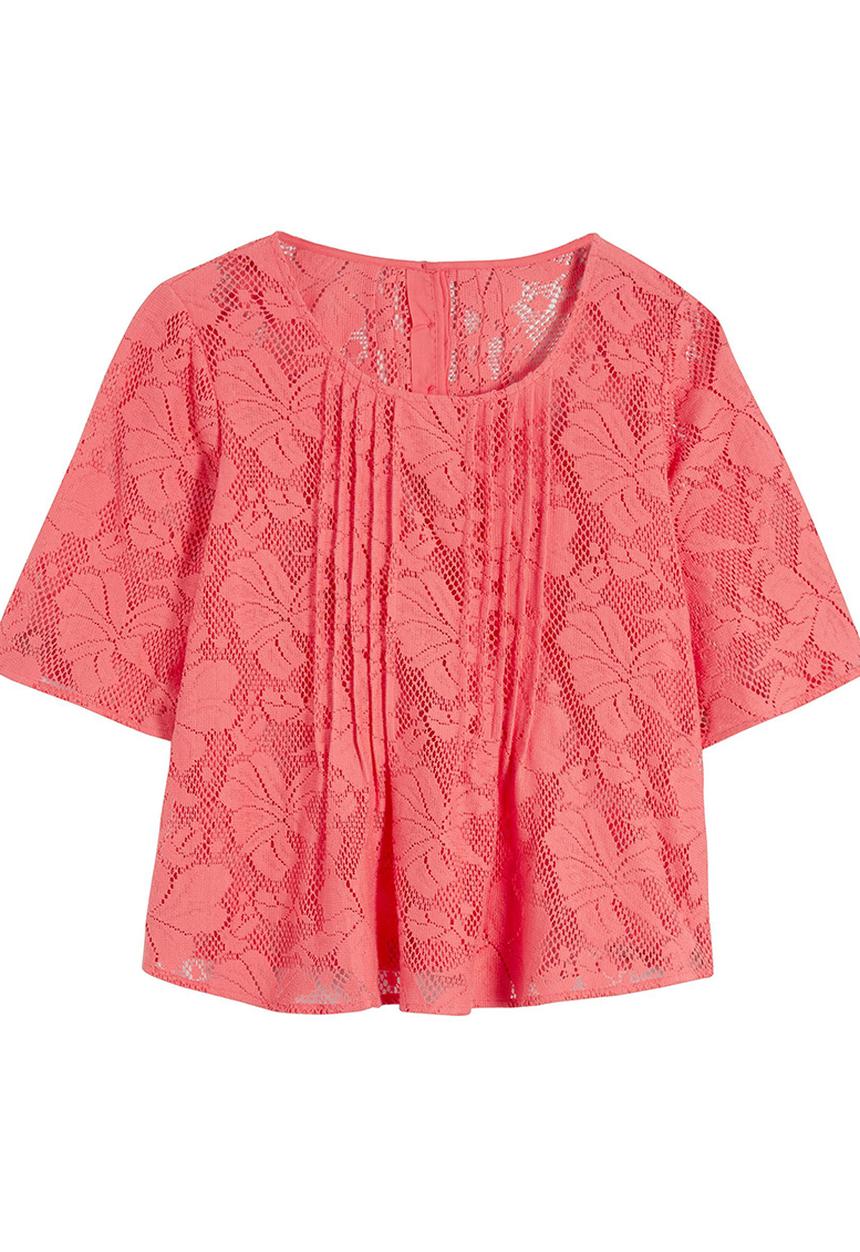 Next - Lace Pintuck Blouse Coral