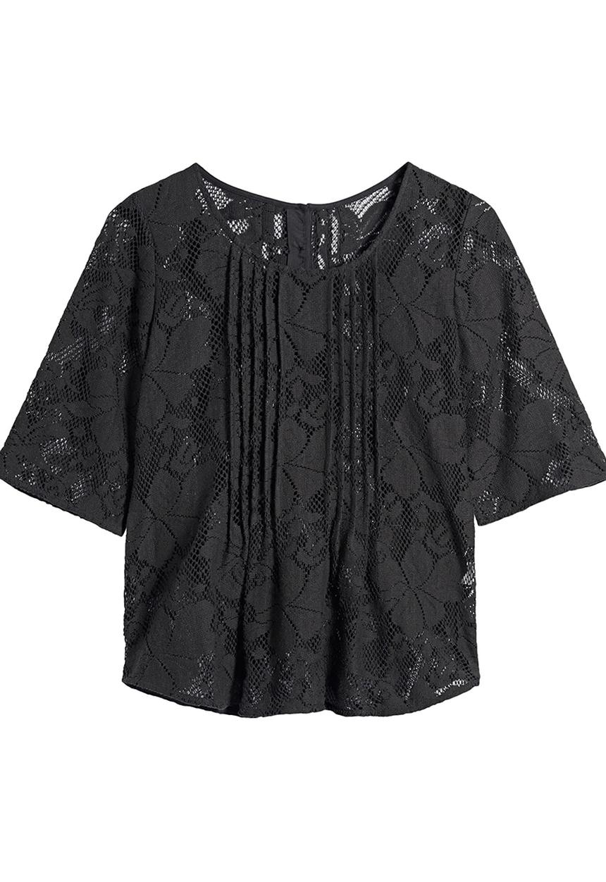 Next - Lace Pintuck Blouse Dark Grey Dark Grey