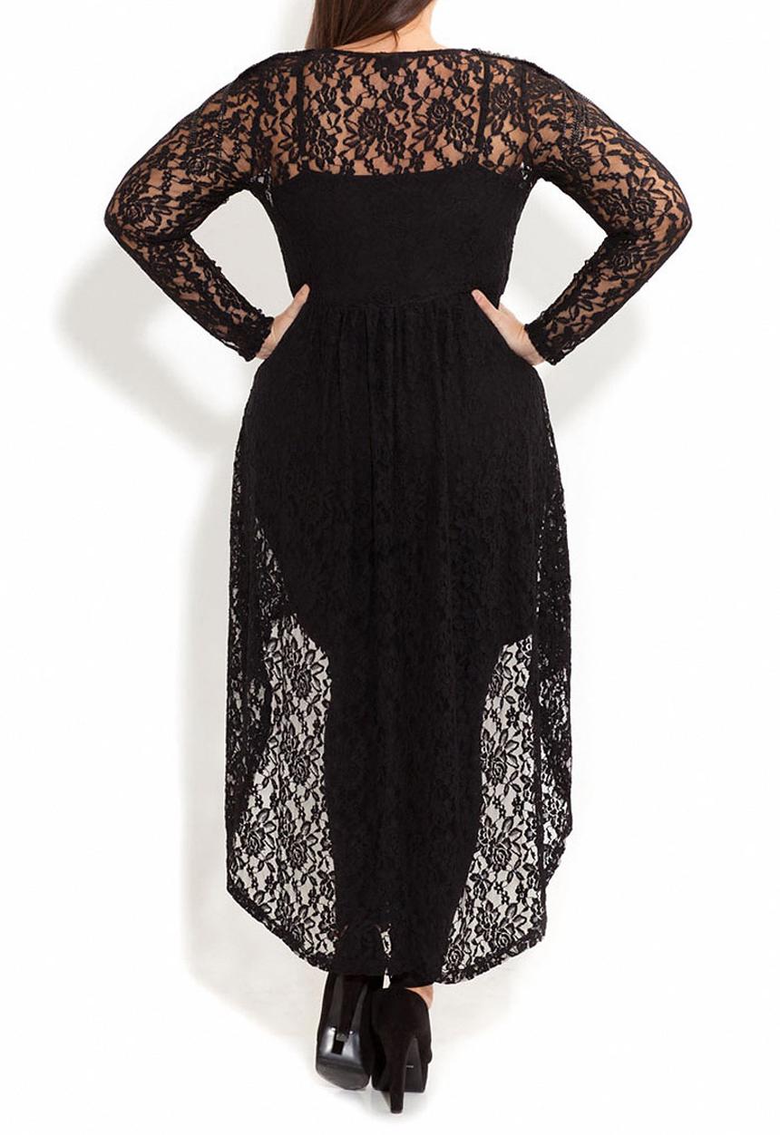 City Chic - Long-sleeve lace tunic Black