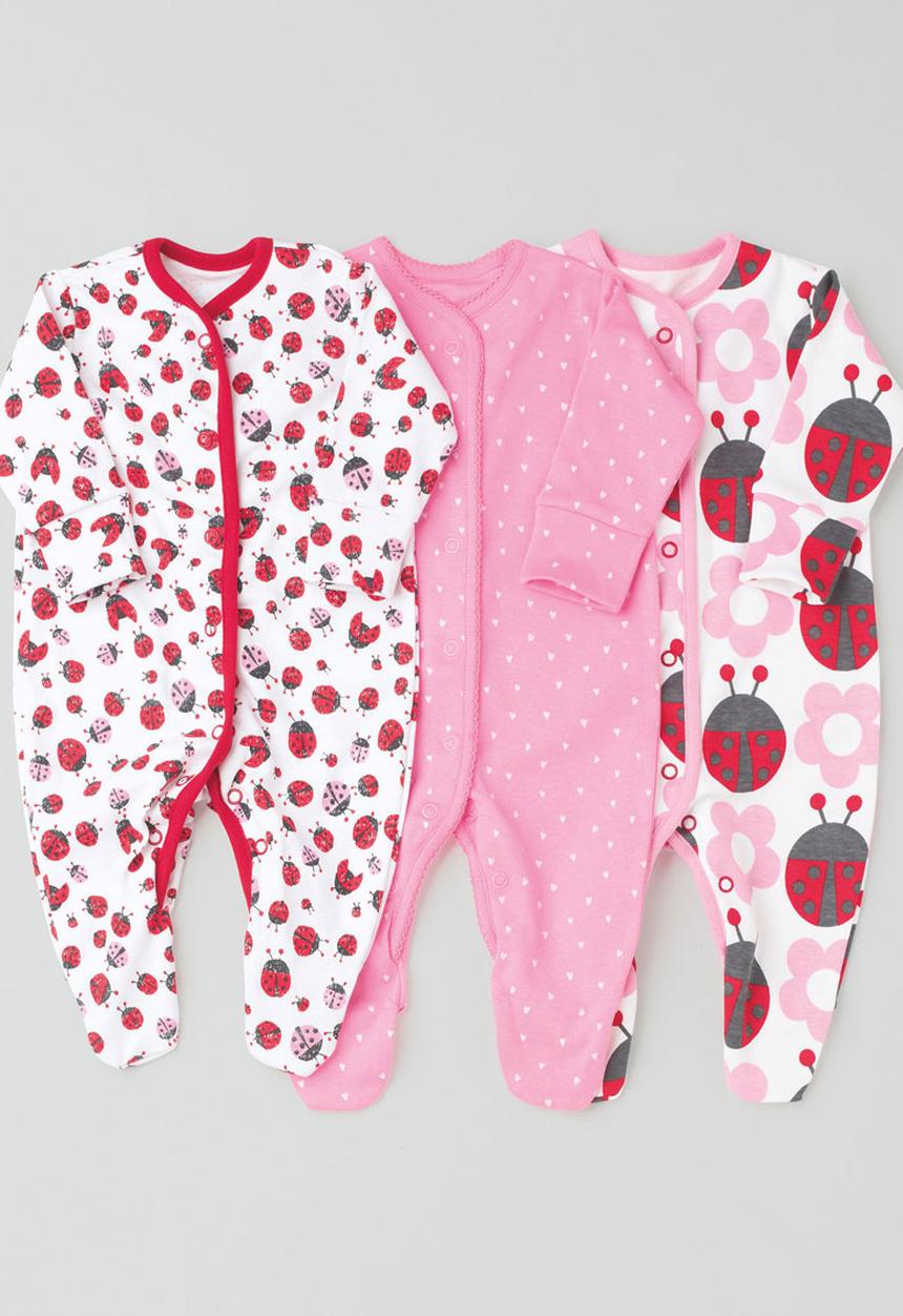 Next - 3-pack Ladybird-print Sleepsuits Multi-colour