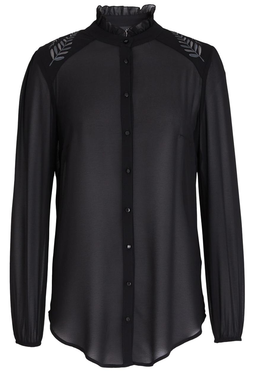 Marique Yssel - Vicky Frill Neck Blouse with Embroidery Black