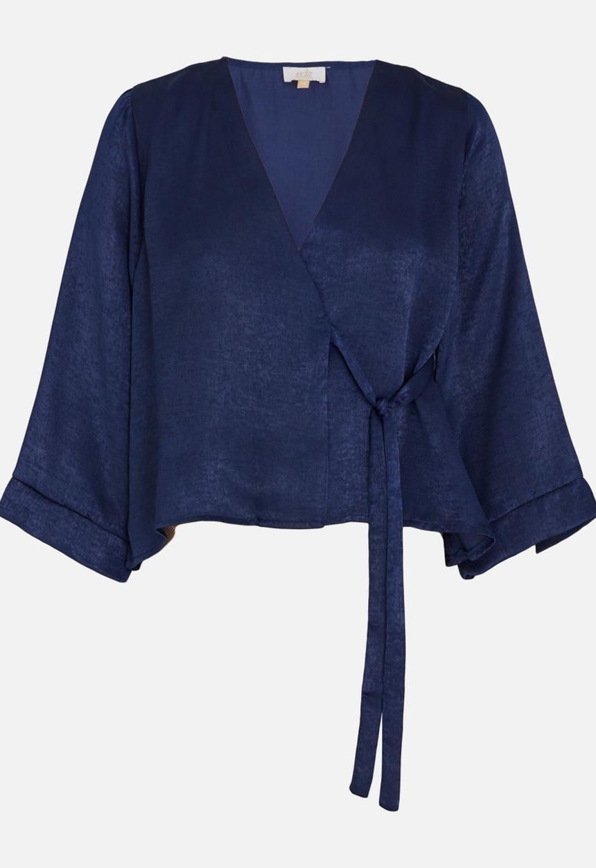 edit - Wrap Over Blouse with Kimono Sleeve Navy