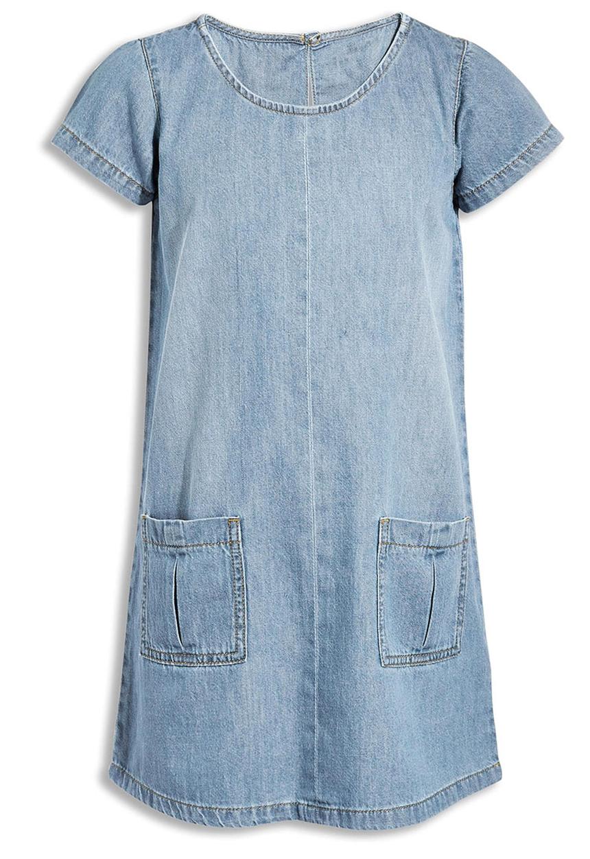 Next - Denim Shift Dress Mid Blue