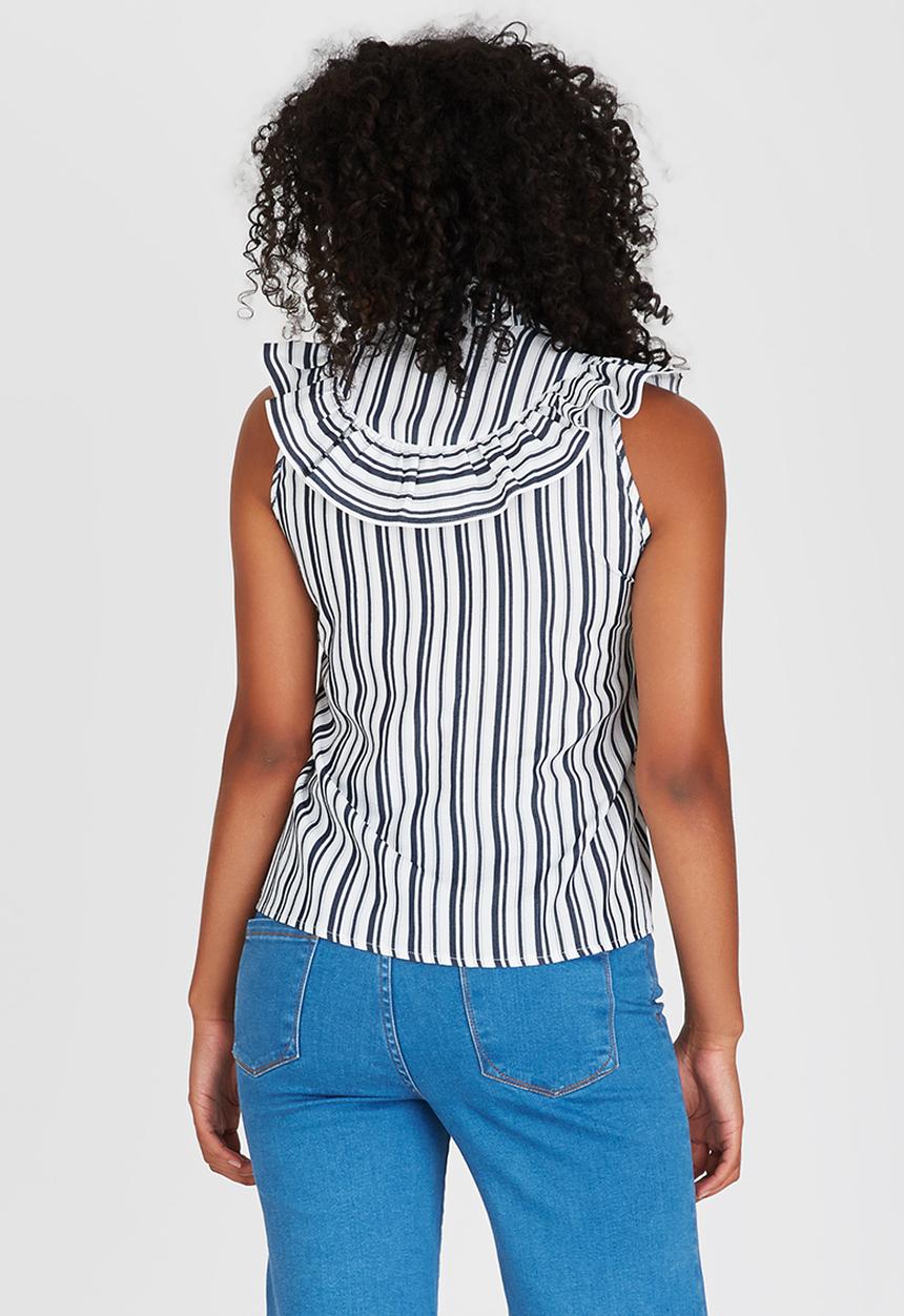 STYLE REPUBLIC - Frill Detail Shirt Blue and White