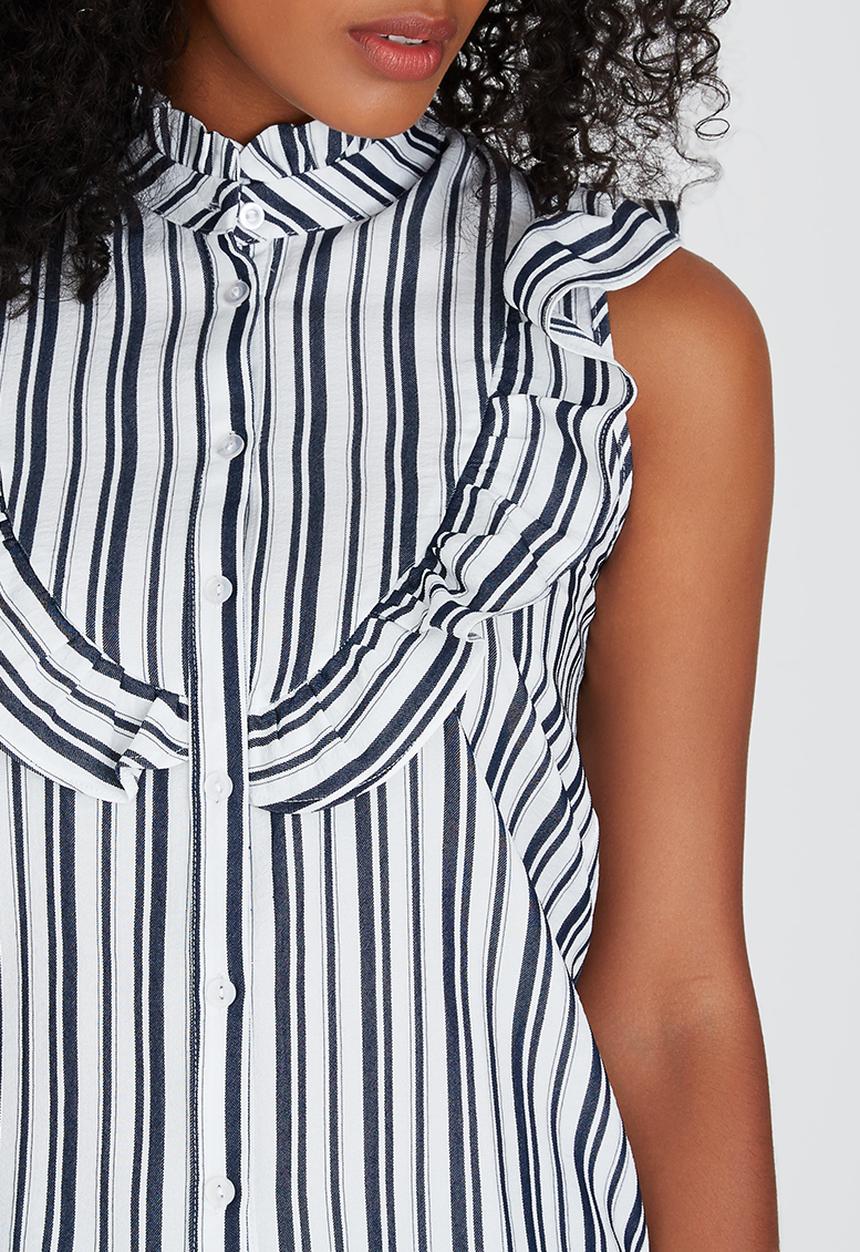 STYLE REPUBLIC - Frill Detail Shirt Blue and White