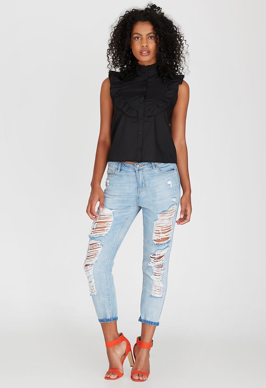 STYLE REPUBLIC - Frill Detail Shirt Black