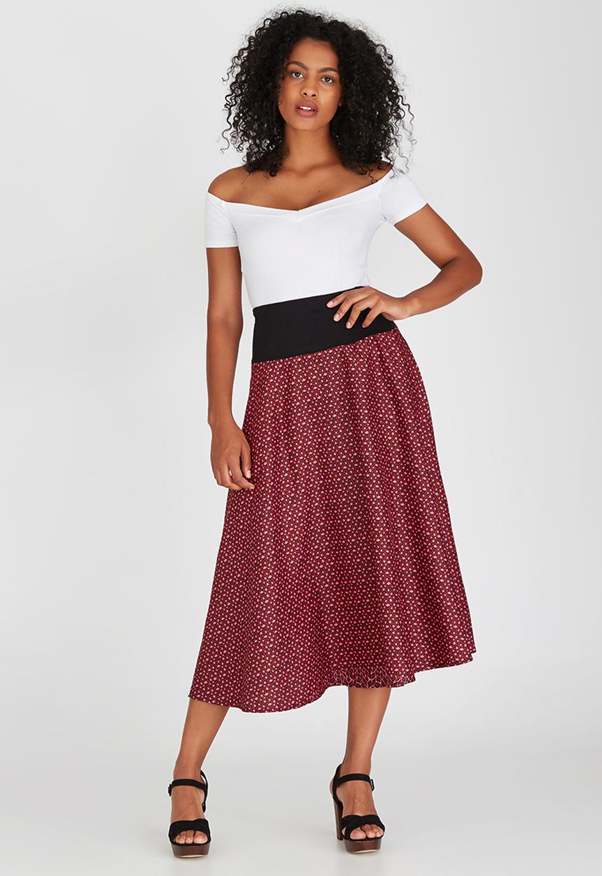 edit - Full Flared Midi Skirt Red