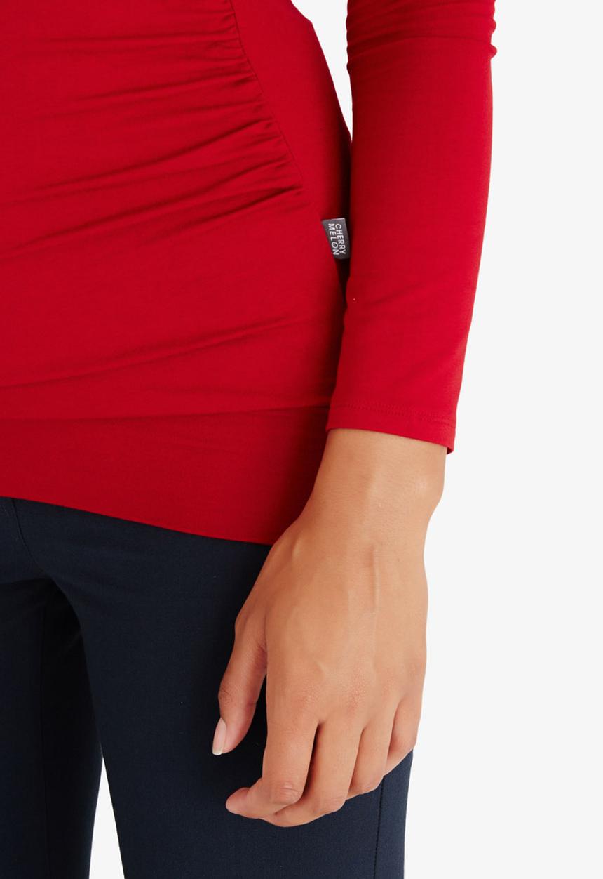 Cherry Melon - Long Sleeve Gauged Wrap Top Red
