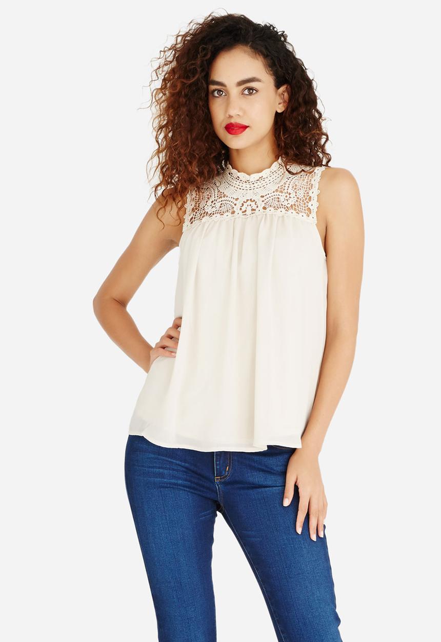ONLY - Cat High Neck Sleeveless Blouse Stone