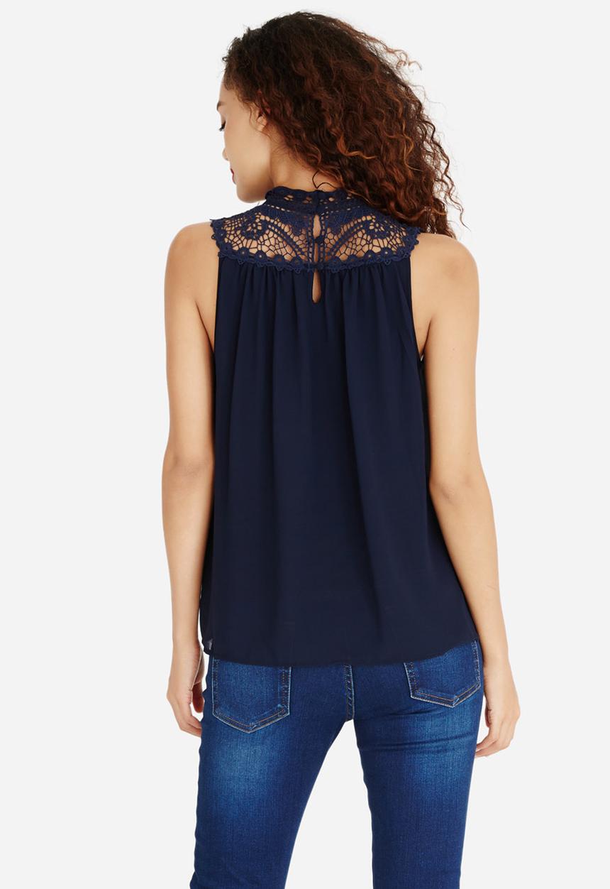 ONLY - Cat High Neck Sleeveless Blouse Navy