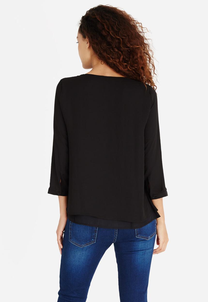 ONLY - Lace-up 3/4 Sleeve Blouse Black