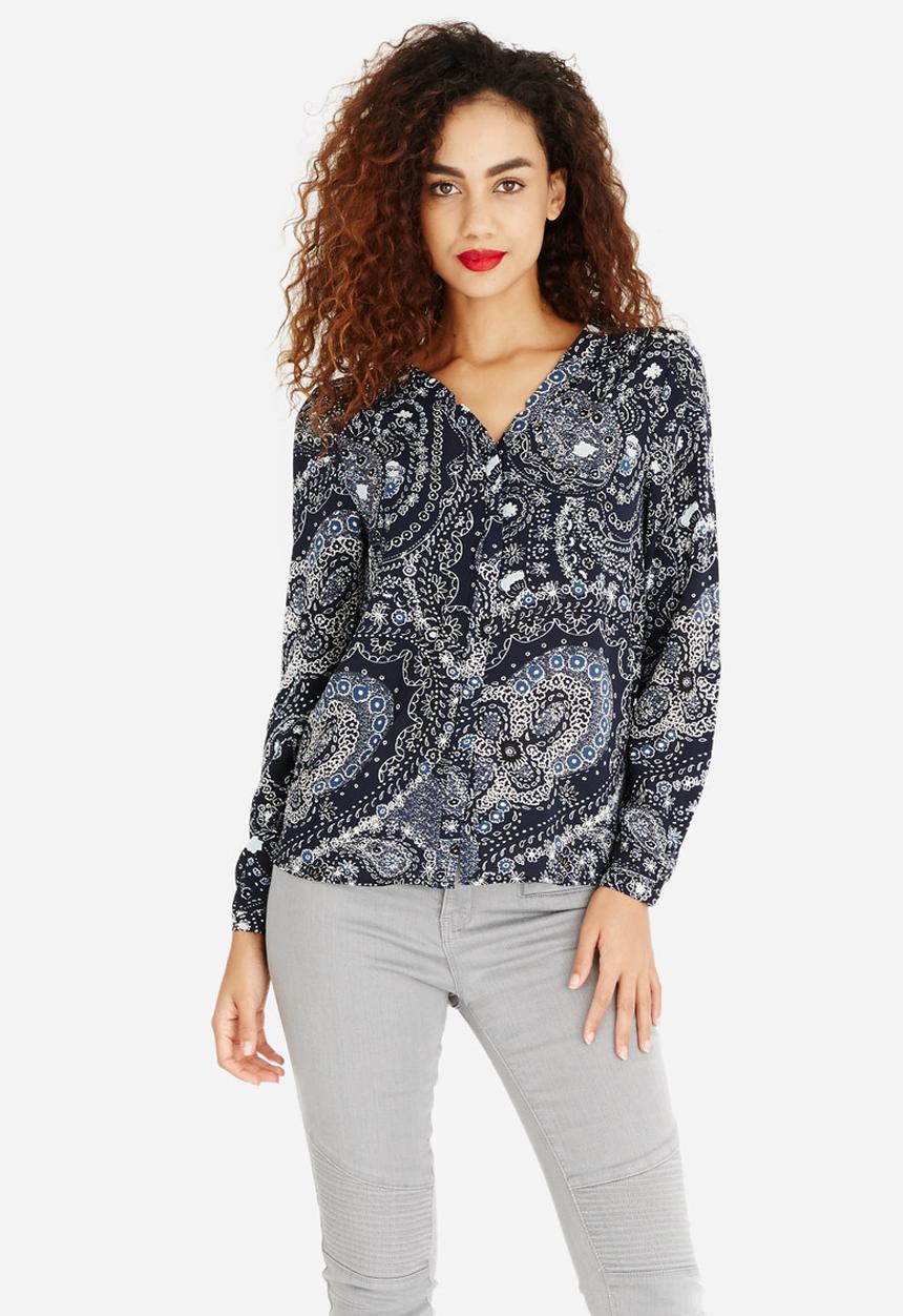 ONLY - Nova Paisley Print Placket Shirt Navy