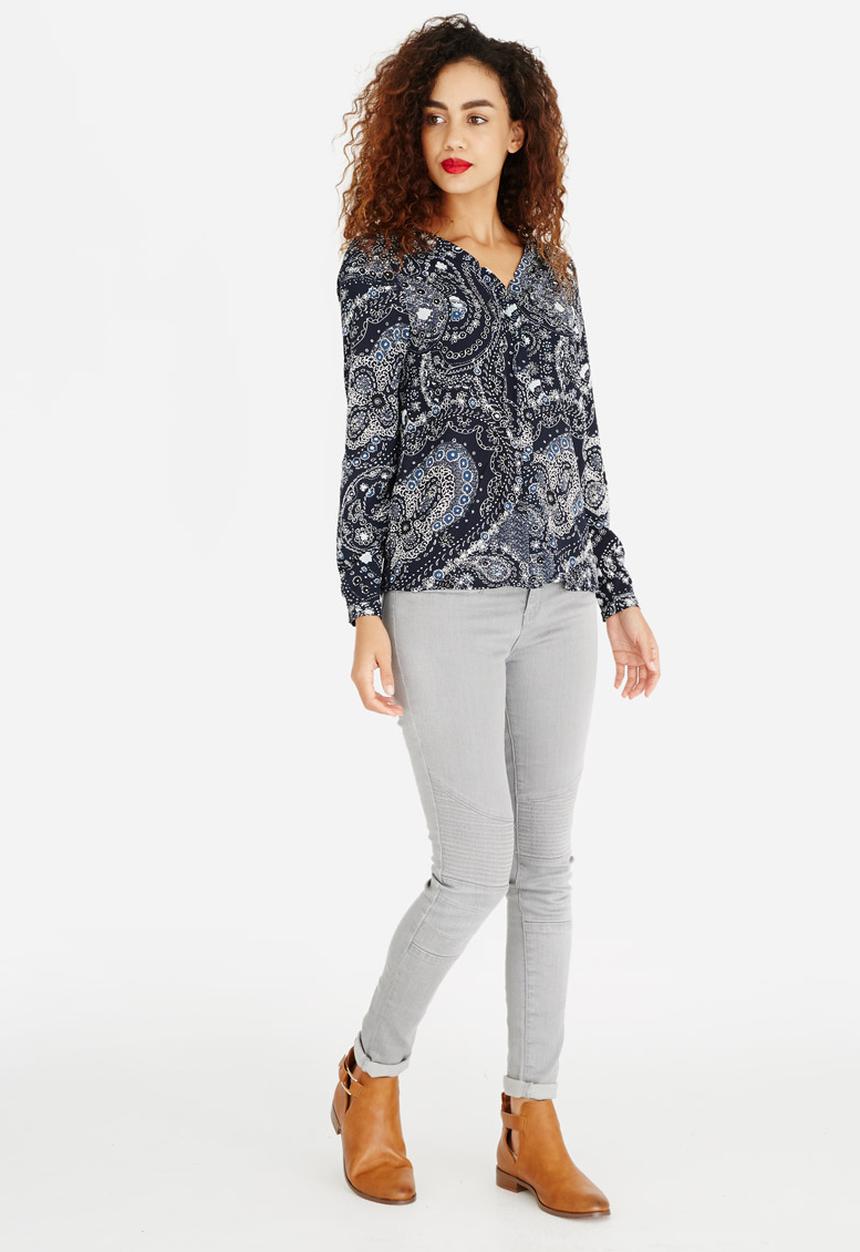 ONLY - Nova Paisley Print Placket Shirt Navy