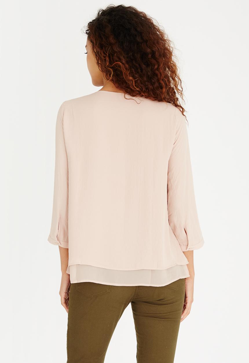 ONLY - Lace-up 3/4 Sleeve Blouse Pale Pink