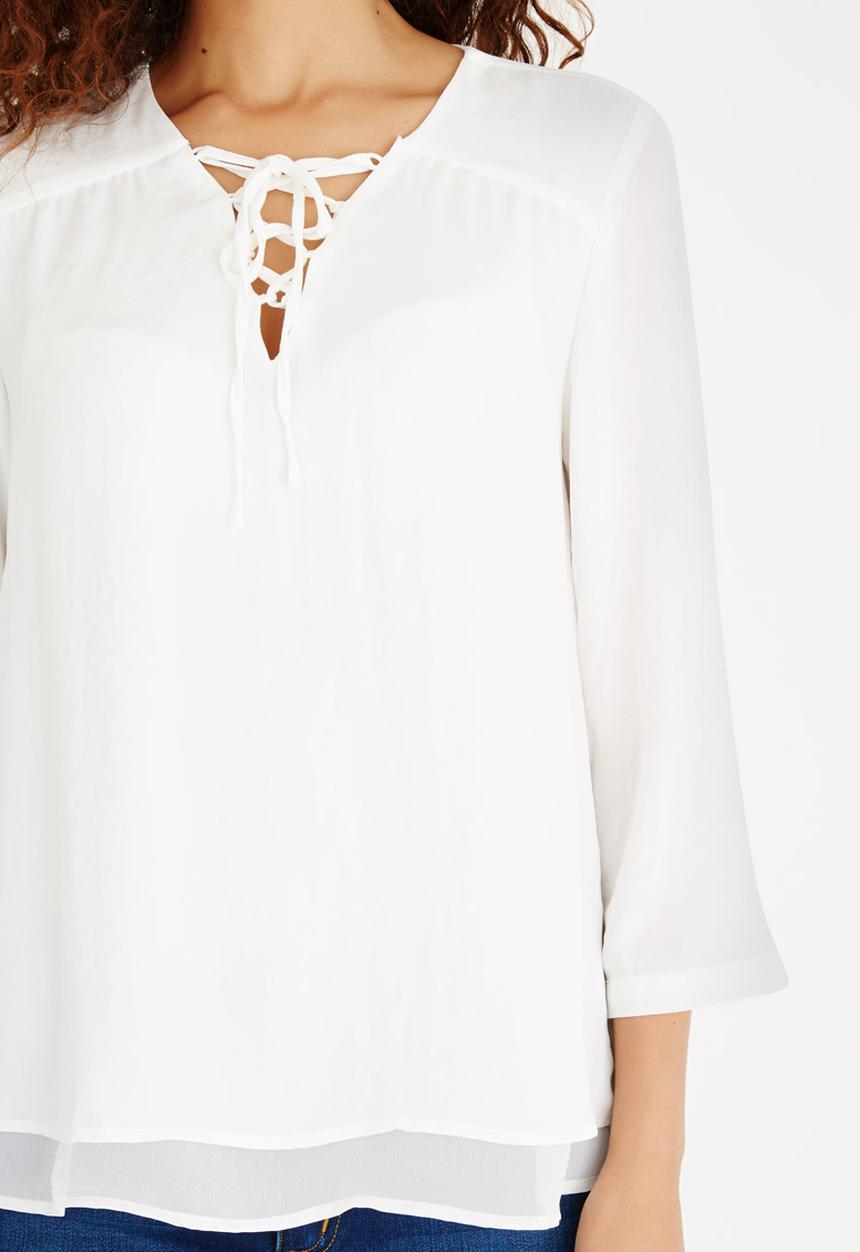 ONLY - Lace-up 3/4 Sleeve Blouse White